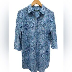 Lauren Ralph Lauren Paisley Button Sleep Shirt 3/4 Sleeve LRL Embroidered Medium